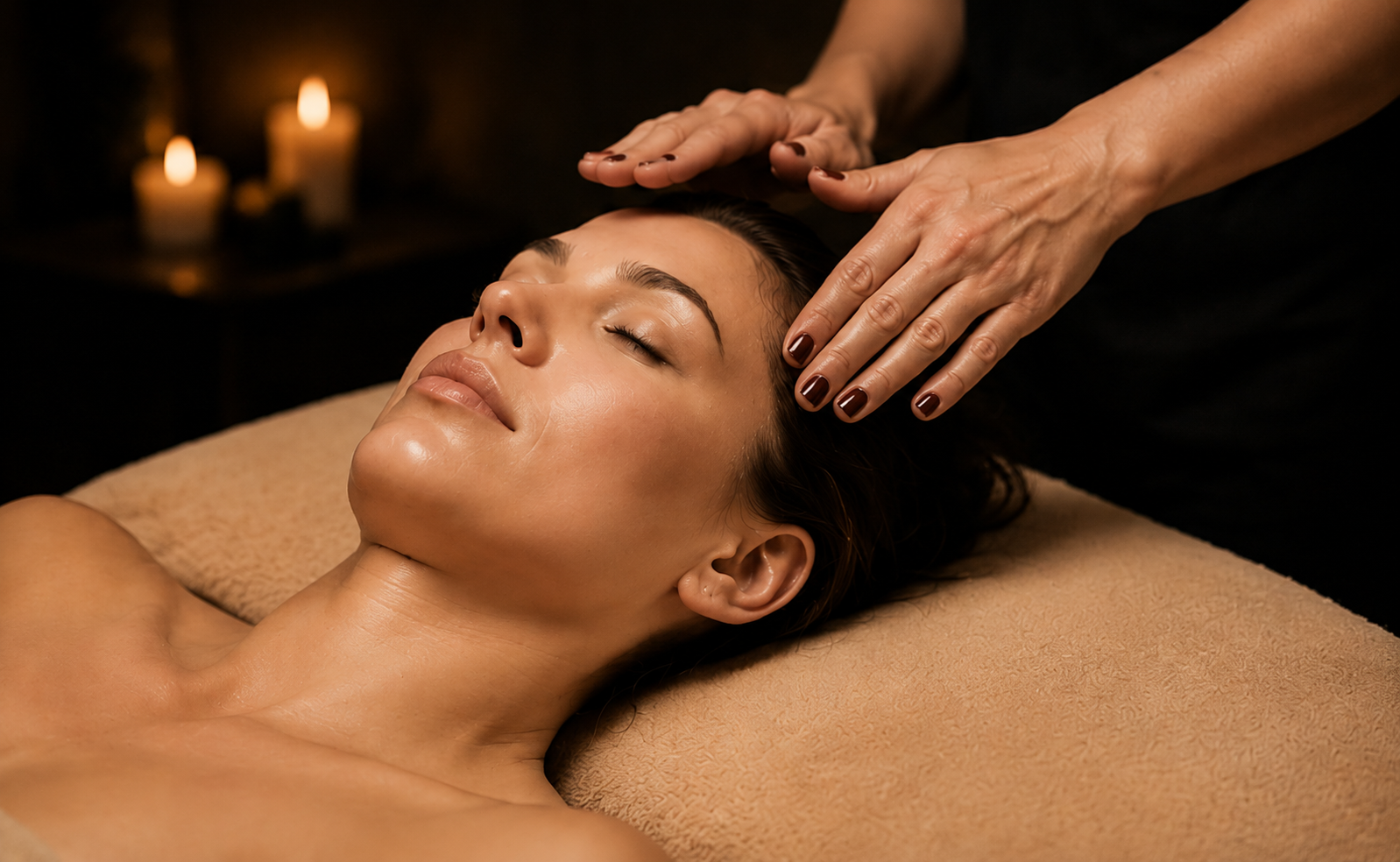 Massage Énergétique aux Soins de Camargue, les mains de la praticienne en écoute au-dessus du corps lors d'un soin tout en ressenti, à Triel-sur-Seine